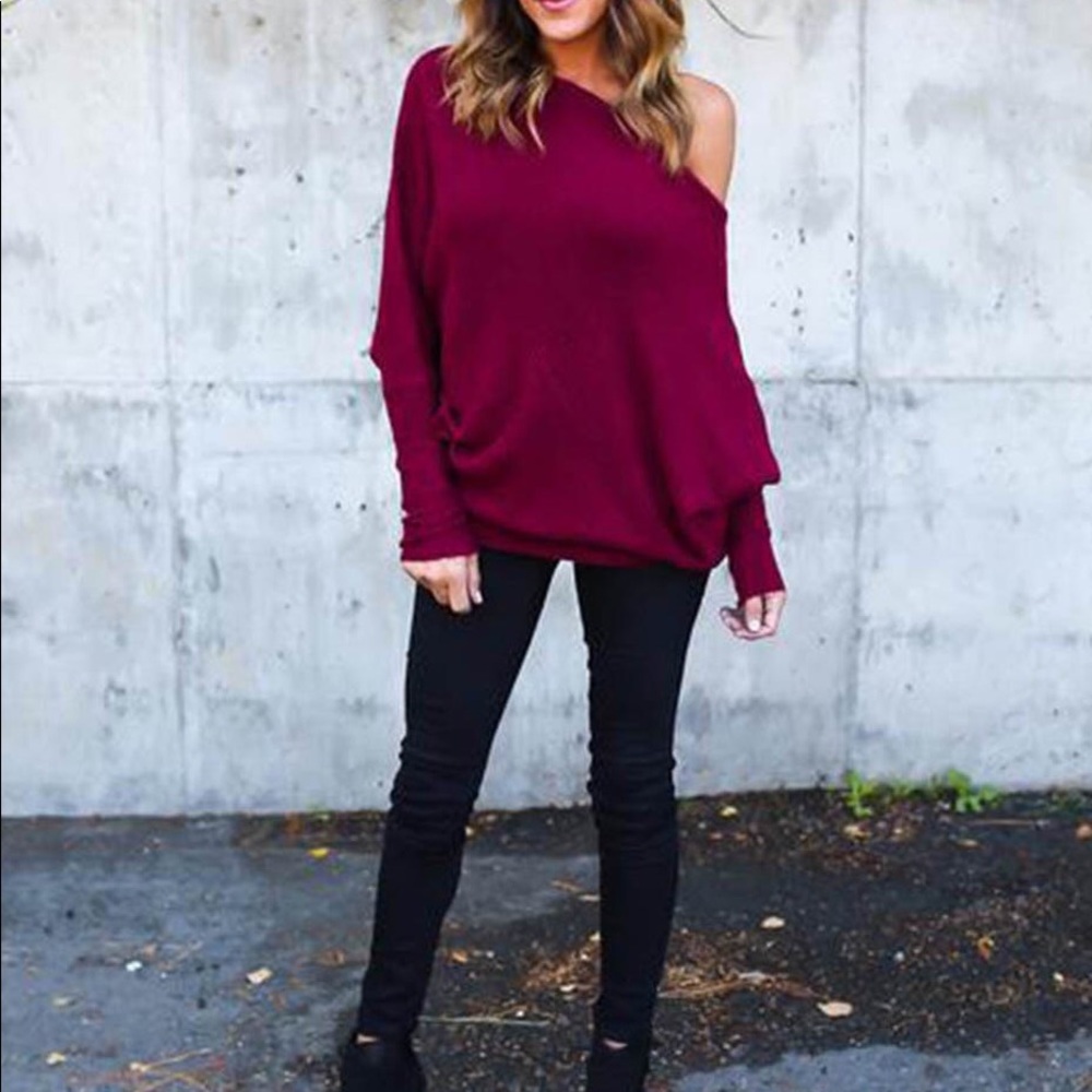 Last1! Oversized Off Shoulder Sweater - Picture 2 of 3
